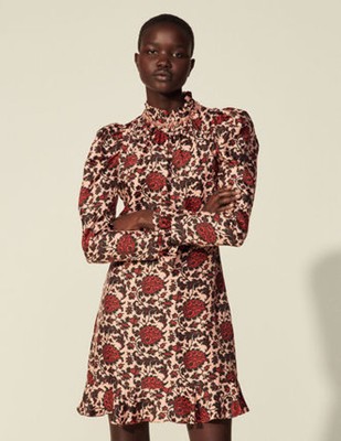 sandro 砂子ロ Short printed silk blend dress 衣裳