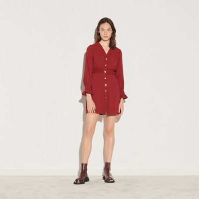 sandro 真砂ロ Dress with press studs and smocked 衣装
