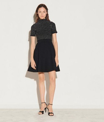 sandro 砂子ロ Smocked velvet dress with rhineston 衣裳
