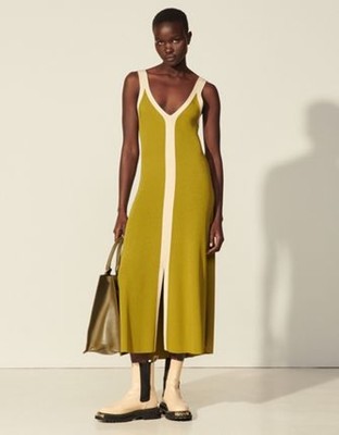 sandro 真砂ロ Two-tone knit dress with straps 衣装