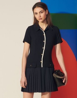 sandro 砂子ロ Mixed material pleated dress 衣裳