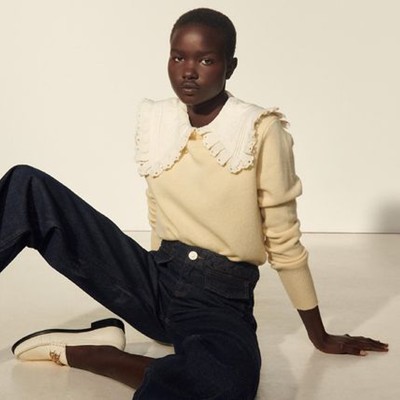 sandro 砂子ロ Wool sweater with embroidered colla トップス