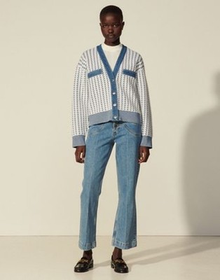 sandro サンドロ Cropped tweed and denim カーディガン｜AYA-FARM店