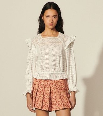 sandro サンドロ Broderie anglaise cropped top トップス｜AYA-FARM店