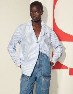 sandro 砂子ロ Oversized striped poplin shirt トップス