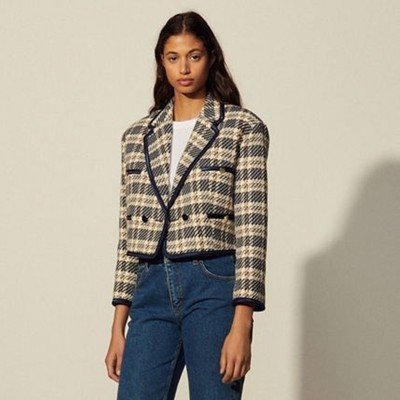 sandro 砂子ロ Cropped jacket インチ checked tweed 上衣