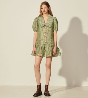 sandro 砂子ロ Short printed dress with collar 衣裳