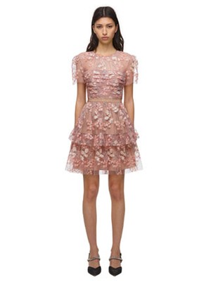 Self-Portrait セルフすがた絵 Flower Mesh Tiered Mini Dress 衣装