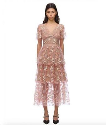 Self-Portrait セルフすがた絵 Flower Mesh Tiered Midi Dress 衣装