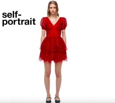 Self-Portrait セルフすがた絵 Red Grid Sequin Mini Dress 衣装