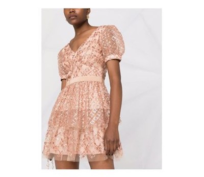 Self-Portrait セルフすがた絵 Taupe Grid Sequin Mini Dress 衣装