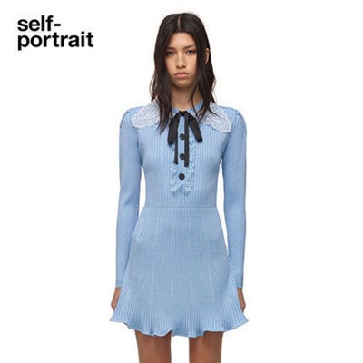 Self-Portrait セルフすがた絵 Blue Lurex Knit Mini Dress 衣装