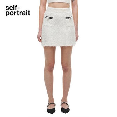 Self-Portrait セルフすがた絵 White Fluffy Knit Skirt スコート