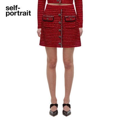 Self-Portrait セルフすがた絵 Red Melange Flared Skirt スコート