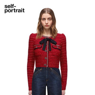 Self-Portrait セルフすがた絵 Red Melange Cropped Cardigan ジレー