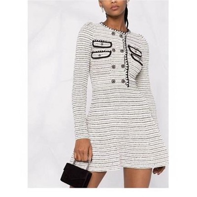 Self-Portrait セルフすがた絵 Cream And Black Melange Knit Dress 衣装