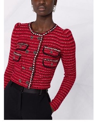 Self-Portrait セルフすがた絵 Red Melange Cropped Knit Cardigan ジレー