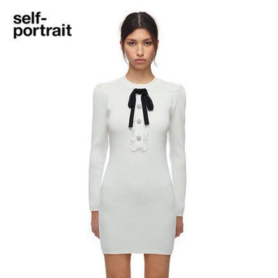 Self-Portrait セルフすがた絵 Lace Collar Ivory Lurex Knit Dress 衣装