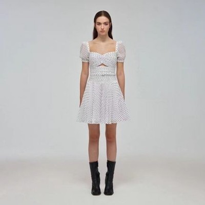 Self-Portrait セルフすがた絵 White Crinkle Chiffon Dot Mini Dress 衣裳