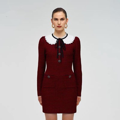 Self-Portrait セルフすがた絵 Red and Navy Stripe Knit Dress 衣裳