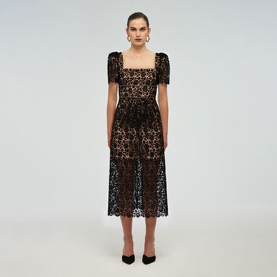 Self-Portrait セルフすがた絵 Black Guipure Fitted Midi Dress 衣裳