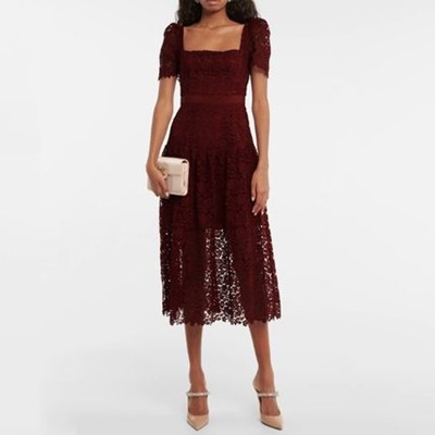 Self-Portrait セルフすがた絵 Burgundy Guipure Lace Midi Dress 衣裳