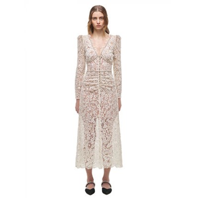 Self-Portrait セルフすがた絵 Cream Embellished Cord Lace Midi 衣装