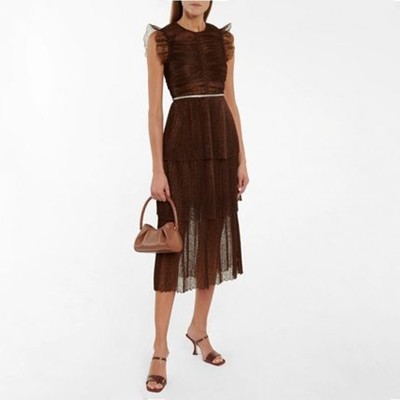 Self-Portrait セルフすがた絵 Brown Fine Lace Midi Dress 衣裳