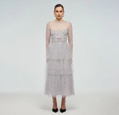 Self-Portrait セルフすがた絵 Cluster Sequin Tiered Midi Dress 衣裳