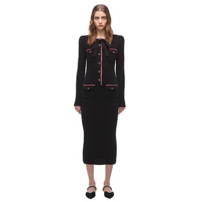 Self-Portrait セルフすがた絵 Black Lurex Contrast Trim Midi Dress 衣裳
