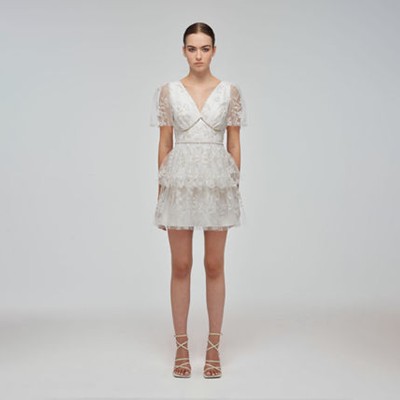 Self-Portrait セルフすがた絵 Ivory Blossom Sequin Two Tier Mini Dress 衣装