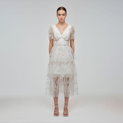 Self-Portrait セルフすがた絵 Ivory Blossom Sequin Two Tier Midi Dress 衣装
