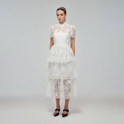 Self-Portrait セルフすがた絵 White Guipure Lace Tiered Midi Dress 衣装