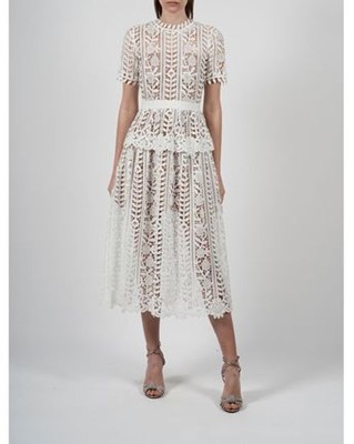 Self-Portrait セルフすがた絵 White Guipure Lace Peplum Midi Dress 衣装