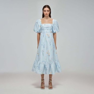 Self-Portrait セルフすがた絵 Blue Floral Watercolour Taffeta Midi Dress 衣装