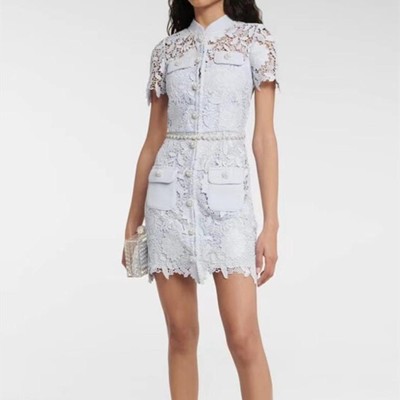 Self-Portrait セルフすがた絵 Blue Guipure Lace Short Sleeve Mini Dress 衣装