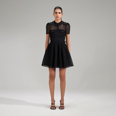 Self-Portrait セルフすがた絵 Black Grid Lace Mini Dress 衣装