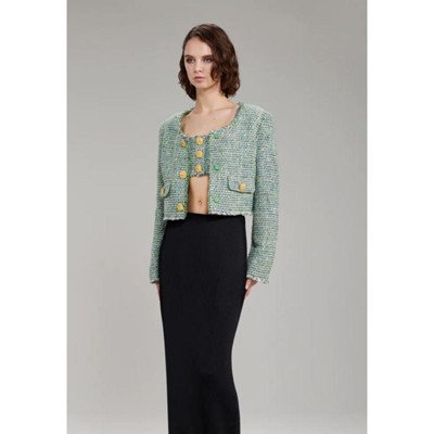 Self-Portrait セルフすがた絵 Green Boucle Cropped Jacket 上衣