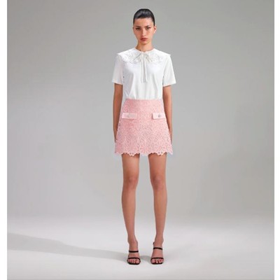 Self-Portrait セルフすがた絵 Pink Guipure Lace Diamante Mini Skirt スコート