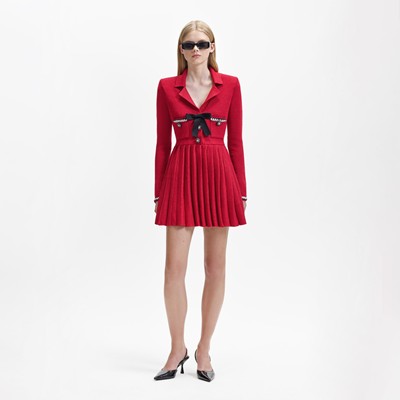 Self-Portrait セルフすがた絵 RED KNIT BOW MINI DRESS