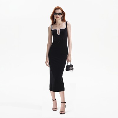 Self-Portrait セルフすがた絵 BLACK VELVET midi DRESS