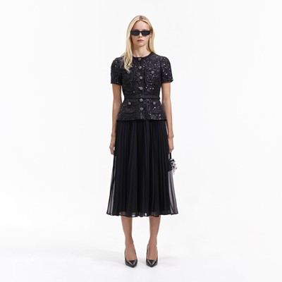 Self-Portrait セルフすがた絵 BLACK SEQUIN BOUCLE TAILORED midi DRESS