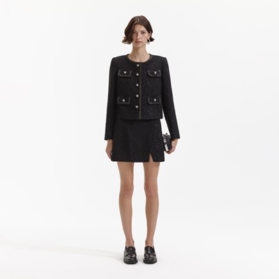 Self-Portrait セルフすがた絵 BLACK BOUCLE TRIMMED JACKET