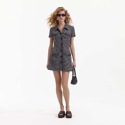 Self-Portrait セルフすがた絵 BLACK CHECKED BOUCLE MINI DRESS