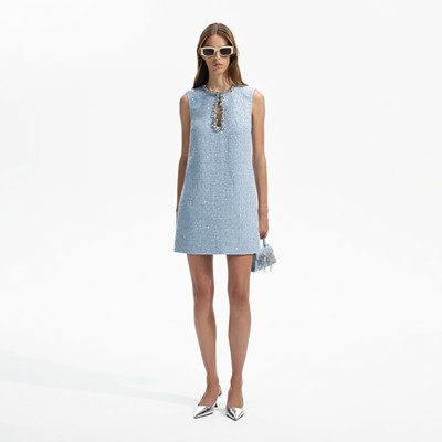 Self-Portrait セルフすがた絵 BLUE SEQUIN BOUCLE MINI DRESS