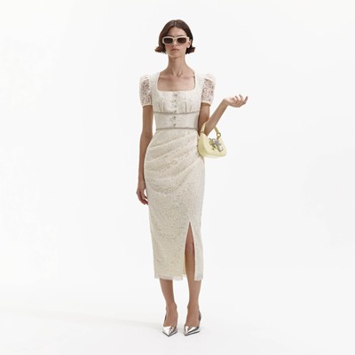Self-Portrait セルフすがた絵 CREAM LACE DIAMANTE midi DRESS