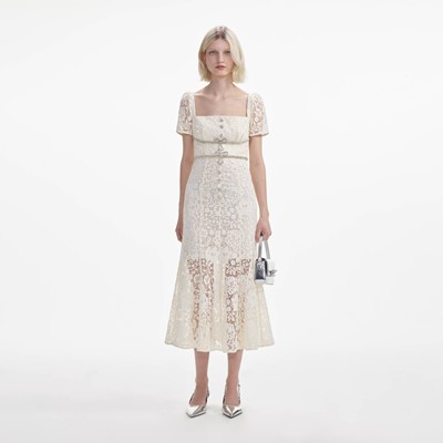 Self-Portrait セルフすがた絵 CREAM LACE DIAMANTE BOW midi DRESS 衣装