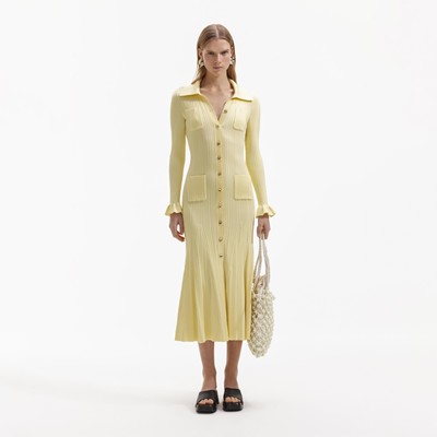 Self-Portrait セルフすがた絵 YELLOW RIBBED KNIT midi DRESS 衣装