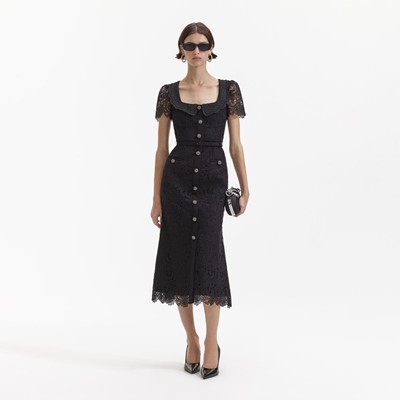 Self-Portrait セルフすがた絵 BLACK GUIPURE LACE BUTTON midi DRESS 衣装