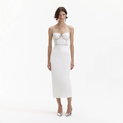 Self-Portrait セルフすがた絵 WHITE BONDED CREPE midi DRESS 衣装